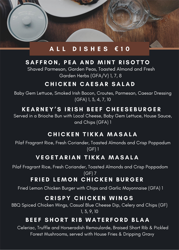 The Reg 10 Euro Menu